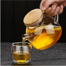 Toptanfoni 1000 Ml Bambu Kapaklı Isıya Dayanıklı Cam Bitki Çayı Demliği Cam Sürahi 1 Lt