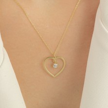 Usho Jewelry 925 Ayar Gümüş Taşlı Kalp Kadın Kolye