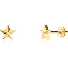 İndigo Takı Minik Sade Yıldız Altın Kaplama Gümüş Küpe