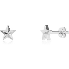 İndigo Takı Minik Sade Yıldız Beyaz Gümüş Küpe