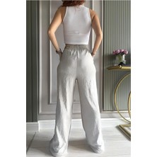 Yakamel Kadın Beli Lastikli Yazlık Dokulu Bürümcük Palazzo Pantolon