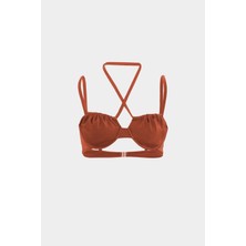 Açelya Okcu Premium Büzgü Detaylı Luna Slim Fit Kadın Bikini Üstü