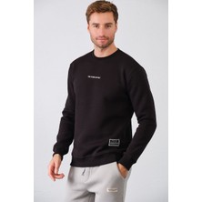 Erkek Nakışlı Slim Fit Bisiklet Yaka Sweatshirt 3 Iplilk Şardonlu Kumaş