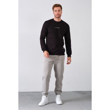 Erkek Nakışlı Slim Fit Bisiklet Yaka Sweatshirt 3 Iplilk Şardonlu Kumaş