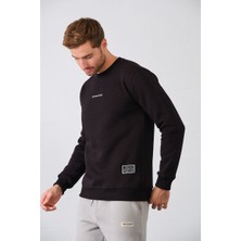 Erkek Nakışlı Slim Fit Bisiklet Yaka Sweatshirt 3 Iplilk Şardonlu Kumaş