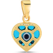 Prenses Pırlanta 14 Ayar Altın Kolye Nazar Boncuklu Göz Kolye Ucu Kalp Desenli Zincir Dahil Değil