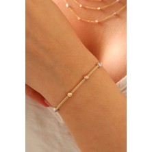 Prenses Pırlanta 14 Ayar Altın Dorika Toplu Altın Bileklik Popcorn Bileklik Renkli Toplar Tek Sıra