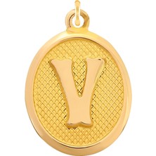 Prenses Pırlanta 14 Ayar Altın V Harfi Kolye Ucu Nostaljik Desenli Zincir Dahil Değildir