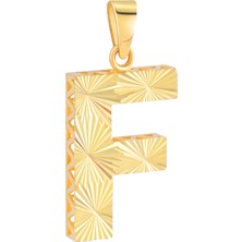 Prenses Pırlanta 14 Ayar Altın F Harfi Kolye Ucu Parlak Kalemli Işıltılı Zincir Dahil Değildir