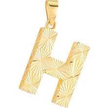 Prenses Pırlanta 14 Ayar Altın H Harfi Kolye Ucu Parlak Kalemli Işıltılı Zincir Dahil Değildir