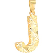 Prenses Pırlanta 14 Ayar Altın J Harfi Kolye Ucu Parlak Kalemli Işıltılı Zincir Dahil Değildir