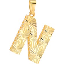 Prenses Pırlanta 14 Ayar Altın N Harfi Kolye Ucu Parlak Kalemli Işıltılı Zincir Dahil Değildir