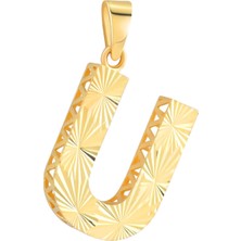 Prenses Pırlanta 14 Ayar Altın U Harfi Kolye Ucu Parlak Kalemli Işıltılı Zincir Dahil Değildir