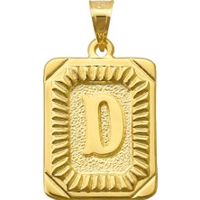 Prenses Pırlanta 14 Ayar Altın D Harfi Kolye Ucu Kare Desenli Harf Zincir Dahil Değildir