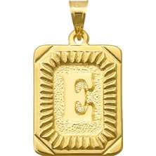 Prenses Pırlanta 14 Ayar Altın E Harfi Kolye Ucu Kare Desenli Harf Zincir Dahil Değildir