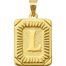 Prenses Pırlanta 14 Ayar Altın L Harfi Kolye Ucu Kare Desenli Harf Zincir Dahil Değildir