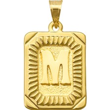 Prenses Pırlanta 14 Ayar Altın M Harfi Kolye Ucu Kare Desenli Harf Zincir Dahil Değildir