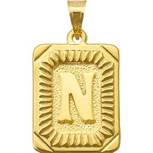 Prenses Pırlanta 14 Ayar Altın N Harfi Kolye Ucu Kare Desenli Harf Zincir Dahil Değildir