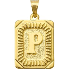 Prenses Pırlanta 14 Ayar Altın P Harfi Kolye Ucu Kare Desenli Harf Zincir Dahil Değildir
