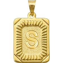 Prenses Pırlanta 14 Ayar Altın S Harfi Kolye Ucu Kare Desenli Harf Zincir Dahil Değildir