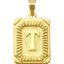 Prenses Pırlanta 14 Ayar Altın T Harfi Kolye Ucu Kare Desenli Harf Zincir Dahil Değildir