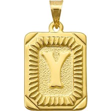 Prenses Pırlanta 14 Ayar Altın Y Harfi Kolye Ucu Kare Desenli Harf Zincir Dahil Değildir