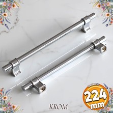 Badem10 Hisar Krom Düz Metal Kulp 224 mm Mobilya Mutfak Çekmece Dolabı Kulbu
