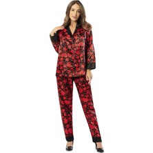 Faal Kalp Desen Saten Pijama Takım 4604