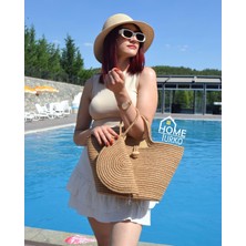 Home Turko Jüt Dekoratif Kadın Çantası 2'li Yıkanabilir Fermuarlı Bohem Tarzı Cüzdan