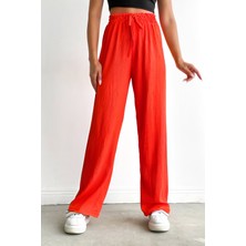 Yakamel Kadın Beli Lastikli Yazlık Dokulu Bürümcük Palazzo Pantolon