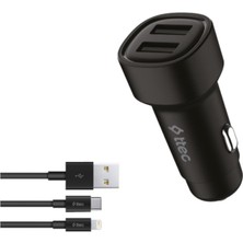 Ttec Şarj Akım Korumalı 15.5W Çift USB Girişli Type-C ve Iphone Kablolu Araç Şarjı Araç Çakmaklık