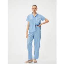 Koton Düğmeli Pijama Üstü Nakışlı Gömlek Yaka Kısa Kollu