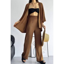 Yakamel Kadın Bol Paça Dökümlü  Palazzo Kimono Alt Üst Takım