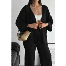 Yakamel Kadın Bol Paça Dökümlü  Palazzo Kimono Alt Üst Takım