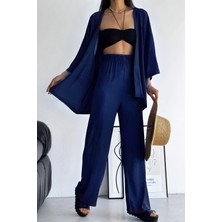Yakamel Kadın Bol Paça Dökümlü  Palazzo Kimono Alt Üst Takım