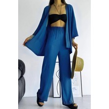 Yakamel Kadın Bol Paça Dökümlü  Palazzo Kimono Alt Üst Takım