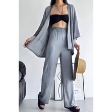 Yakamel Kadın Bol Paça Dökümlü  Palazzo Kimono Alt Üst Takım