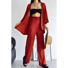 Yakamel Kadın Bol Paça Dökümlü  Palazzo Kimono Alt Üst Takım