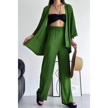 Yakamel Kadın Bol Paça Dökümlü  Palazzo Kimono Alt Üst Takım