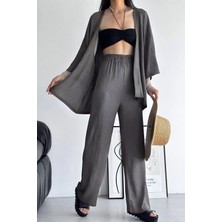 Yakamel Kadın Bol Paça Dökümlü  Palazzo Kimono Alt Üst Takım