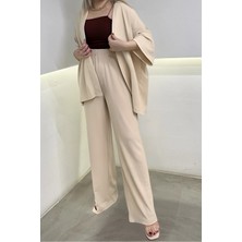 Yakamel Kadın Bol Paça Dökümlü  Palazzo Kimono Alt Üst Takım