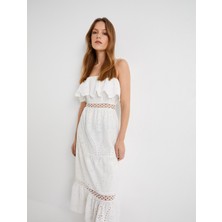 Koton Uzun Fisto Elbise Askılı Fırfırlı Volanlı