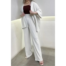 Yakamel Kadın Bol Paça Dökümlü  Palazzo Kimono Alt Üst Takım