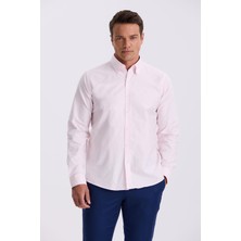 Jakamen Pembe %100 Pamuk Düğmeli Yaka Comfort Fit Gömlek