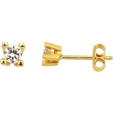 Bilezikci Sarı Altın 14 Ayar Tek Taş Küpe