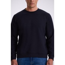 Lacivert Slim Fit Bisiklet Yaka Basic Pamuklu Likralı Sweatshirt