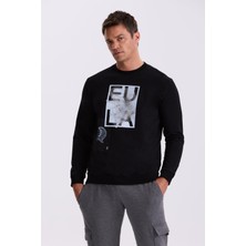 Siyah Slim Fit Bisiklet Yaka %100 Pamuk Sweatshirt