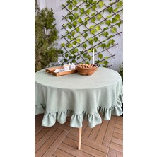 Decamor Home Soft Kumaş Çağla Yeşili Vintage Yuvarlak Fırfırlı Masa Örtüsü