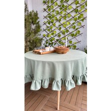 Decamor Home Soft Kumaş Çağla Yeşili Vintage Yuvarlak Fırfırlı Masa Örtüsü