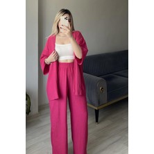 Yakamel Kadın  Dökümlü Bürümcük Yazlık Kimono Alt Üst Takım